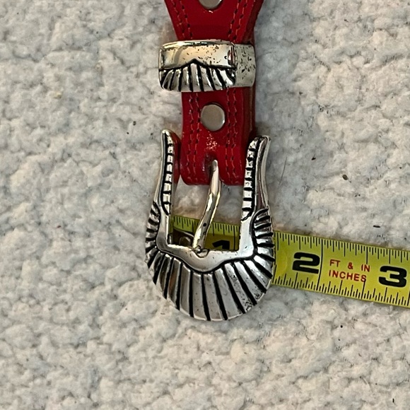 Red Leather Belt with Silver design and Buckle Made in the USA - Picture 9 of 15
